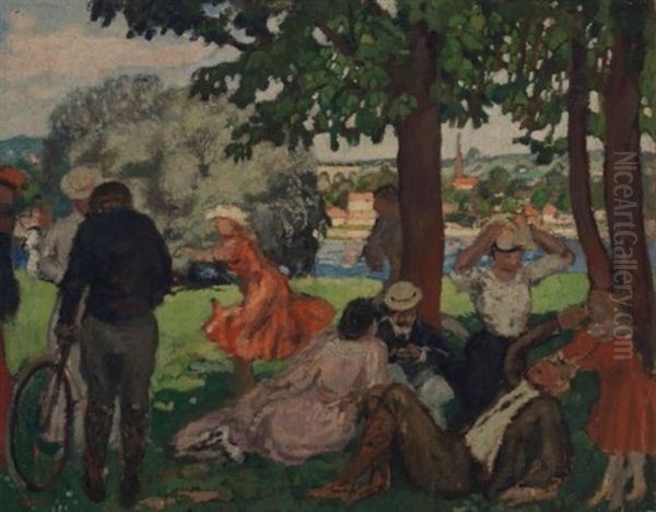 Dans Le Parc, Bord De La Seine Oil Painting by Albert Andre