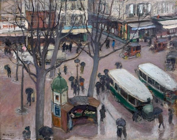 Paris, Les Autobus, Place Pigalle - 1920 Oil Painting by Albert Andre