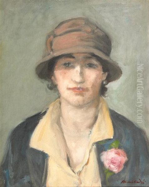 Portrait De Jeune Femme Au Chapeau Oil Painting by Albert Andre