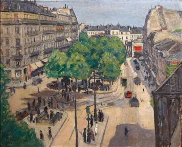 Vue De Paris, Le Cirque Bouglione A Pigalle Et La Sortie Des Metros Oil Painting by Albert Andre