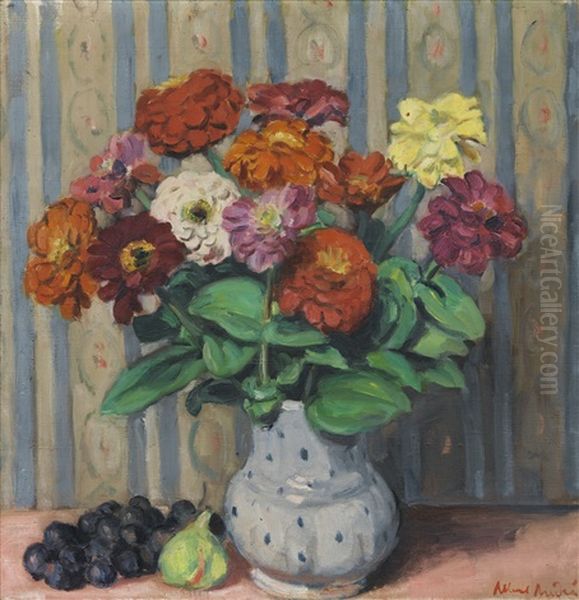 Zinnias Oil Painting by Albert Andre