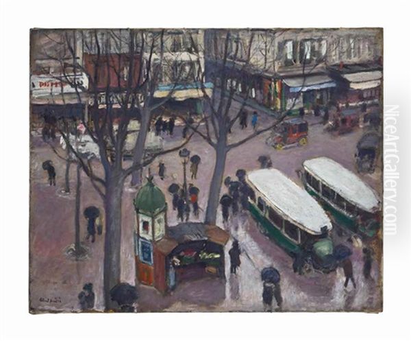 Les Autobus, Place Pigalle Oil Painting by Albert Andre