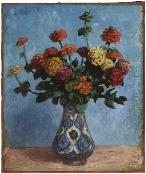 Zinnias Oil Painting by Albert Andre