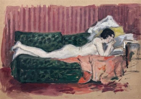 Nu Au Sofa Vert Oil Painting by Albert Andre