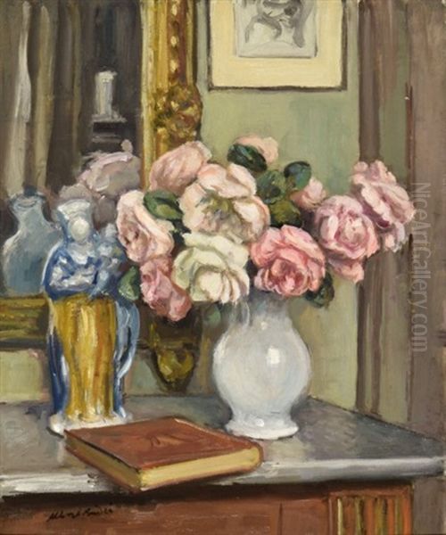 Roses Dans Un Vase Blanc Oil Painting by Albert Andre