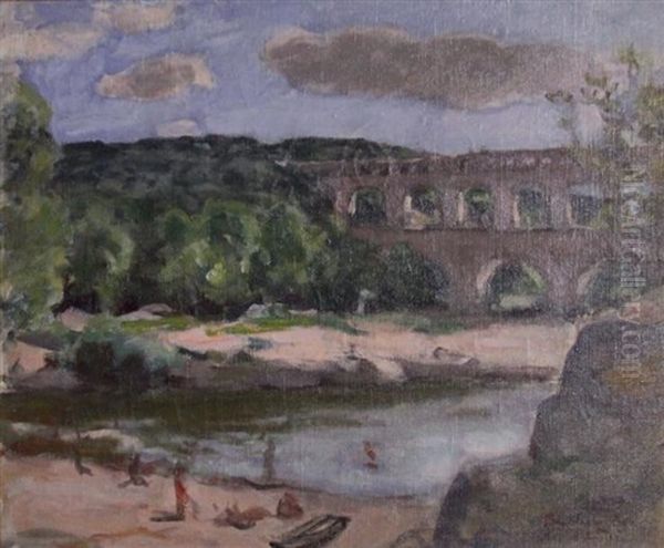 Baignade Pres D'un Pont Oil Painting by Albert Andre