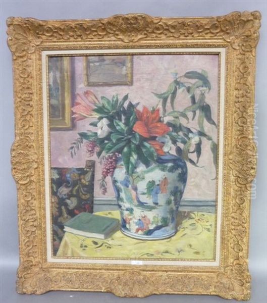 Bouquet De Fleurs Au Vase Japonais Oil Painting by Albert Andre