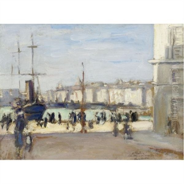 Scene De Port A Marseille And Bouquet De Fleurs (dbl-sided) Oil Painting by Albert Andre