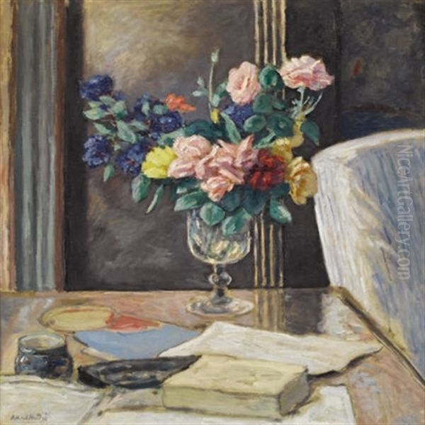 Roses Dans Un Verre Oil Painting by Albert Andre