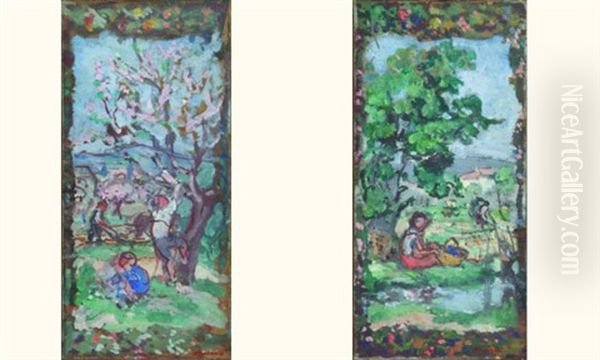 Les Travaux Des Champs: Le Printemps (+ L'ete; Pair) Oil Painting by Albert Andre