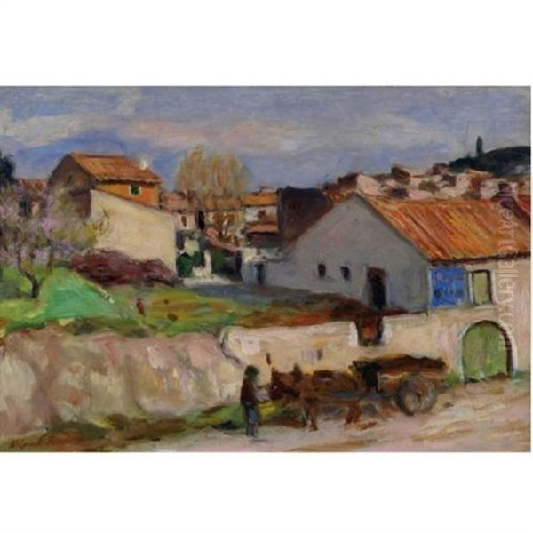 Village Du Gard Et Charrette Oil Painting by Albert Andre