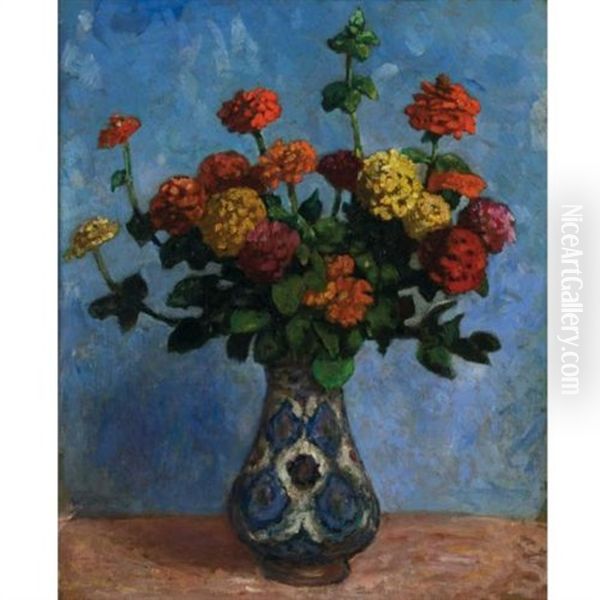 Zinnias Oil Painting by Albert Andre