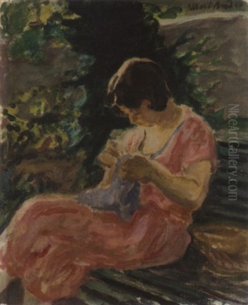 Junge Frau Auf Gartenbank Oil Painting by Albert Andre