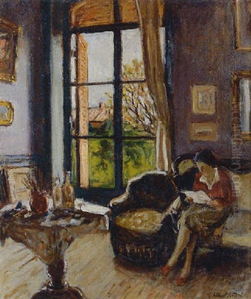 Interior With The Artist's Wife Oil Painting by Albert Andre