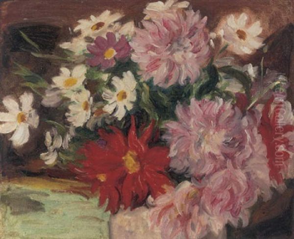 Bouquet De Dahlias Oil Painting by Albert Andre