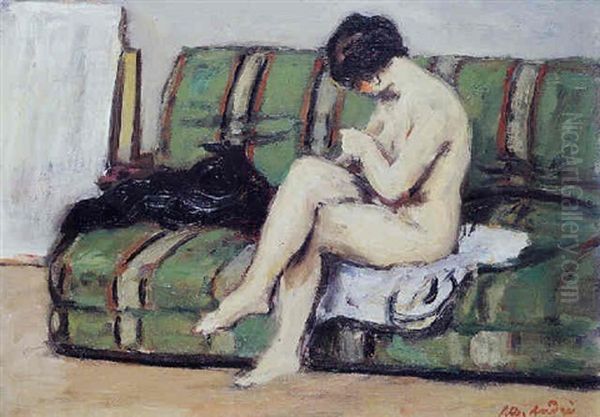 Femme Nue Sur Un Divan Vert Oil Painting by Albert Andre