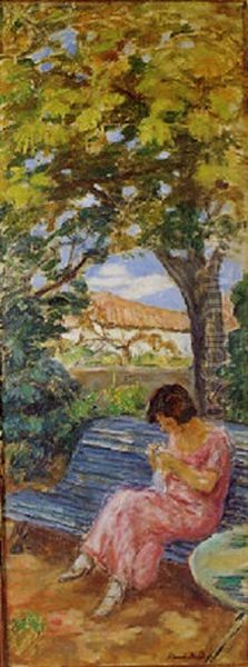 Jeune Femme Assise Sur Un Banc Oil Painting by Albert Andre