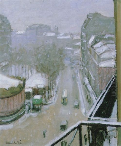 Boulevard Clichy Sous La Neige Oil Painting by Albert Andre