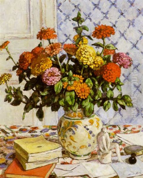 Bouquet De Zinnias Oil Painting by Albert Andre