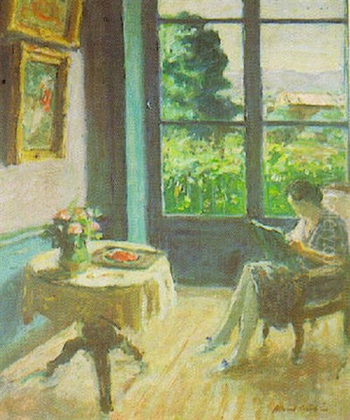 Femme A La Lecture Dans Son Interieur Oil Painting by Albert Andre