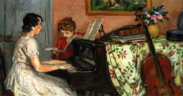 Le Lecon De Piano Oil Painting by Albert Andre