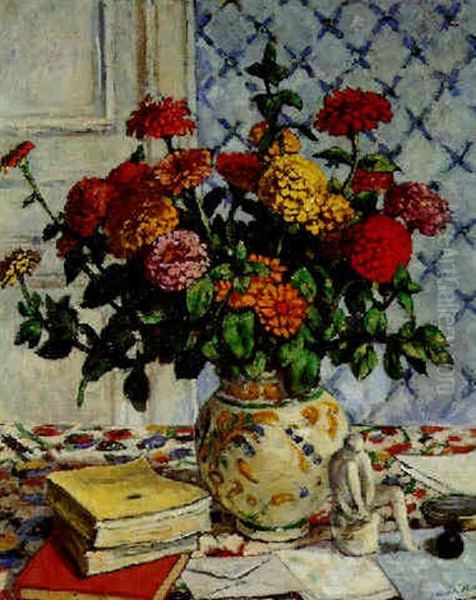 Bouquet De Zinnias Oil Painting by Albert Andre