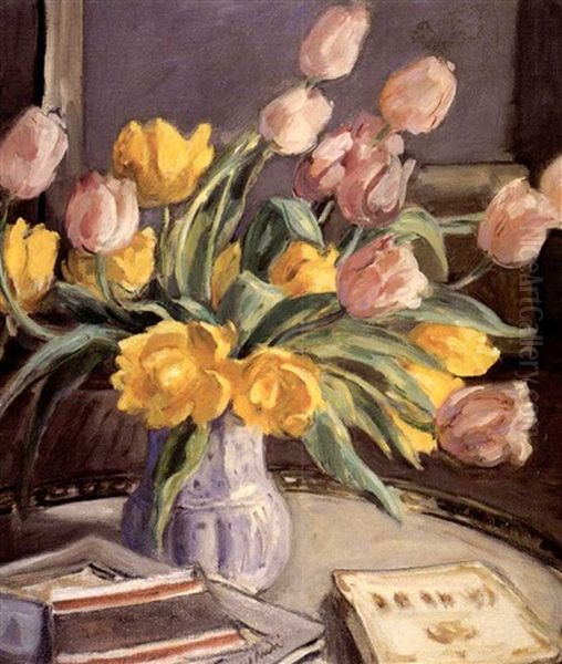 Tulips Roses Et Jaunes Oil Painting by Albert Andre