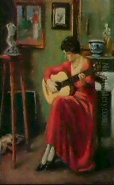 Joueuse De Guitare, 1938 Oil Painting by Albert Andre