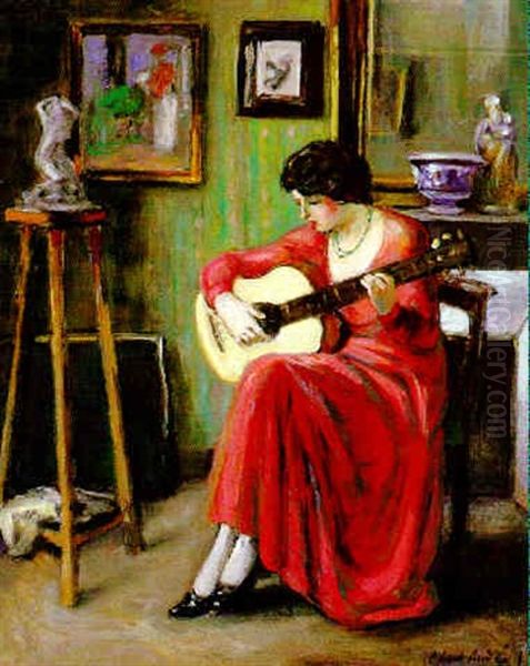 La Joueuse De Guitare Oil Painting by Albert Andre