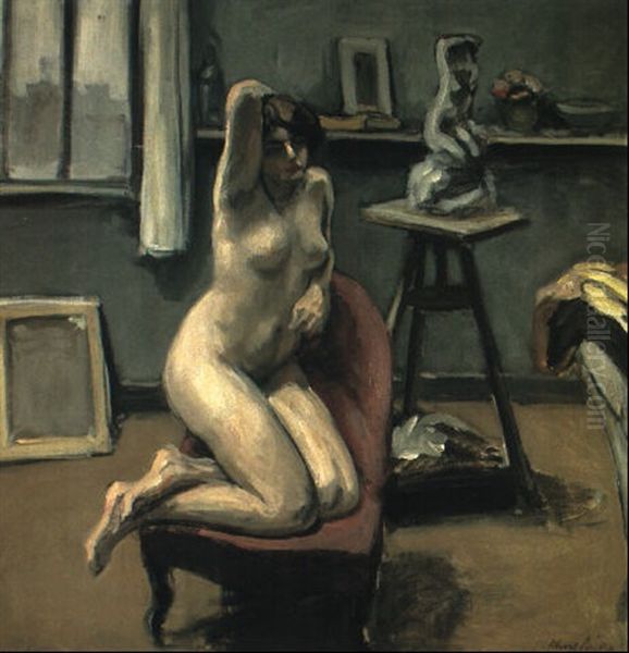 Le Modele Dans Un Fauteuil Rouge Oil Painting by Albert Andre