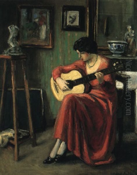 Joueuse De Guitare Oil Painting by Albert Andre