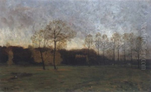 Herbstliche Weidelandschaft Mit Waldstuck Bei Dammerung Oil Painting by Charles Hippolyte Andre