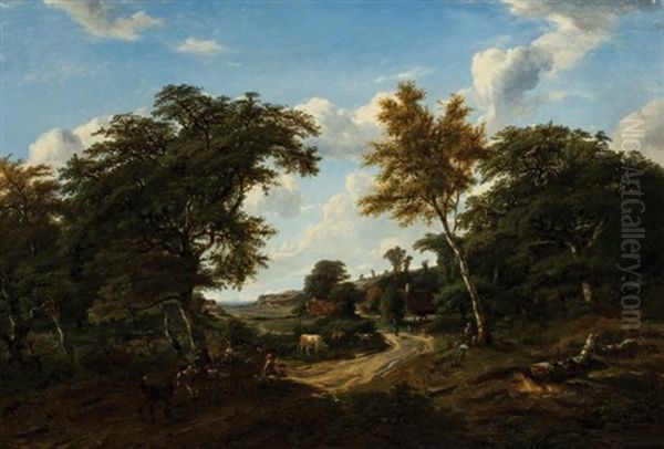 Figures On A Country Road Oil Painting by Jules Andre