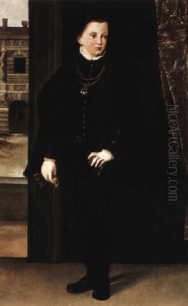 Portrait Francesco Iii Gonzaga, Duke Of Mantua, Standing Near Open Door Oil Painting by Ippolito Andreasi