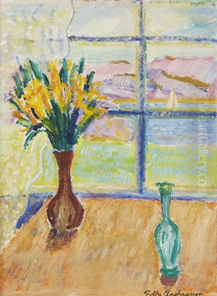 Blomsterstilleben Oil Painting by Folke Andreasson