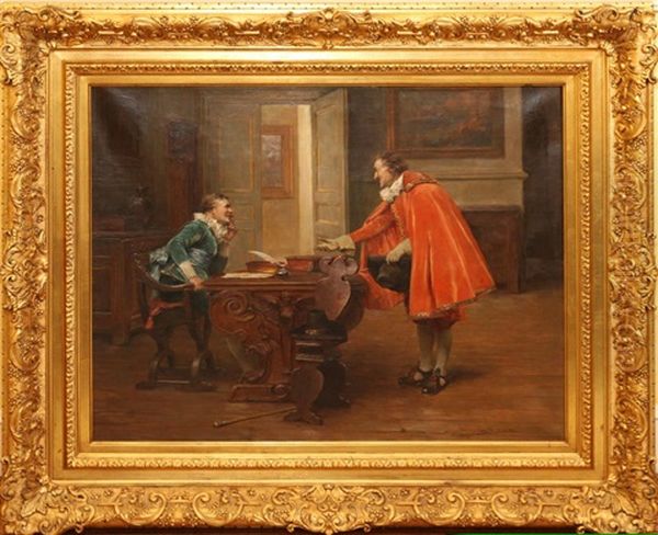 Two Cavaliers, Interior Scene Oil Painting by Alex De Andreis