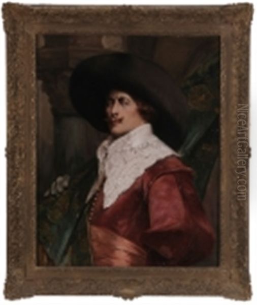 Portrait Of A Cavalier With A Banner Oil Painting by Alex De Andreis