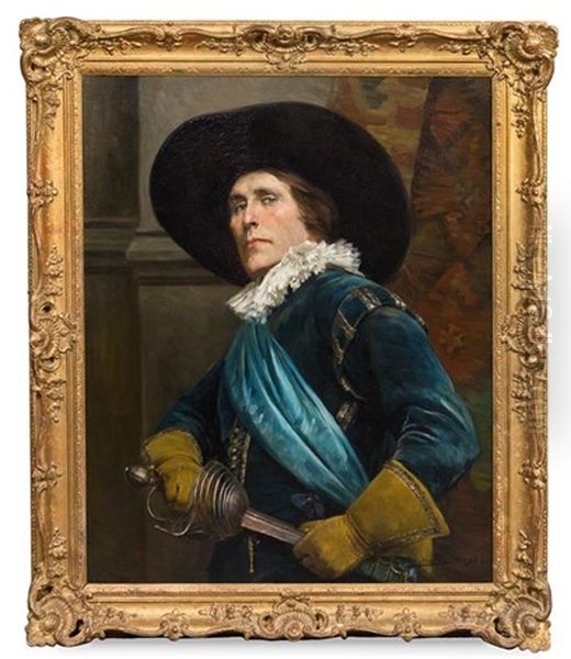 A Cavalier In A Blue Cloak Oil Painting by Alex De Andreis