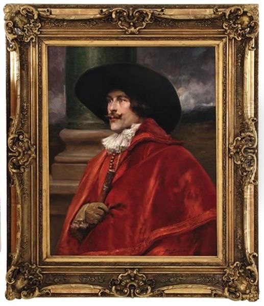 Portrait Of Cavalier In Red Oil Painting by Alex De Andreis