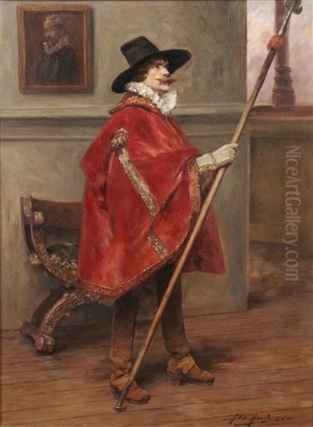 Cavalier In Interior Oil Painting by Alex De Andreis