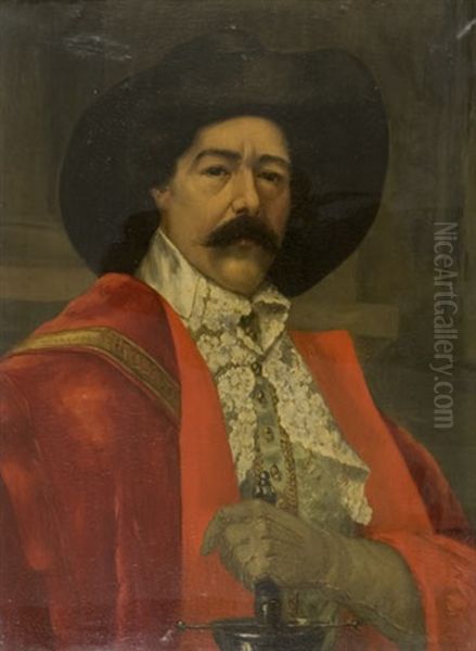 Portrait Of A Cavalier With Sabre Oil Painting by Alex De Andreis