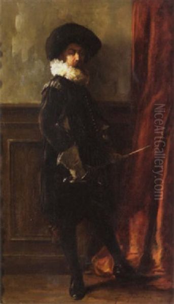 A Cavalier Figure Holding A Sword Oil Painting by Alex De Andreis