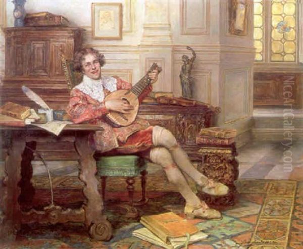 The Lute Player Oil Painting by Alex De Andreis