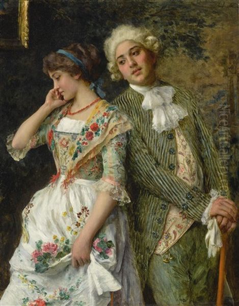 A Bashful Maiden Oil Painting by Federico Andreotti