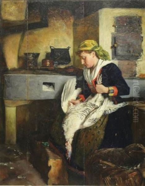 Plucking Poultry Oil Painting by Federico Andreotti