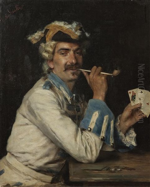 Le Joueur De Cartes Oil Painting by Federico Andreotti