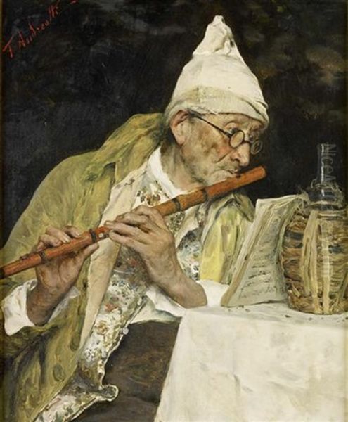 The Flautist (+ A Good Vintage; Pair) Oil Painting by Federico Andreotti