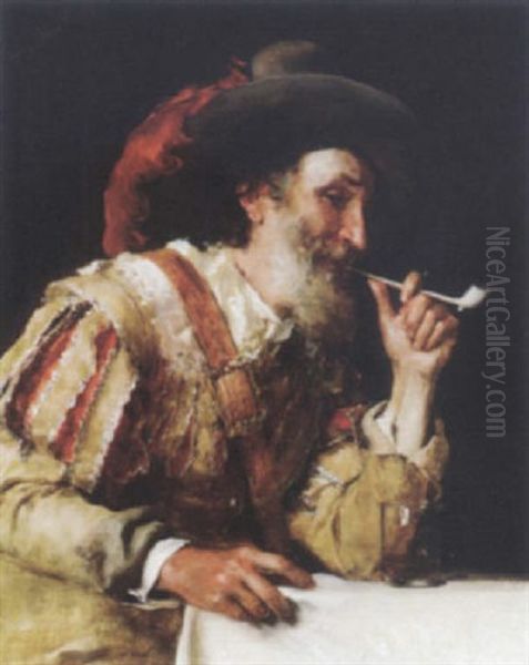 A Distinguished Cavalier Smoking A Pipe Oil Painting by Federico Andreotti