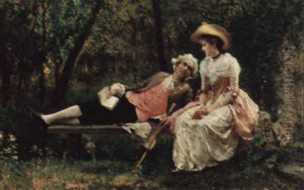 Conversation Galante Sur Un Banc Oil Painting by Federico Andreotti