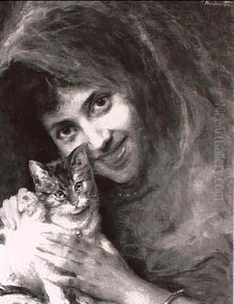 Madchen Mit Katze Oil Painting by Federico Andreotti